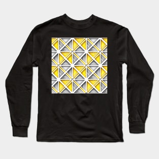 Yellow and Gray Geometric Pattern with 3d Effect, Square Motifs Long Sleeve T-Shirt